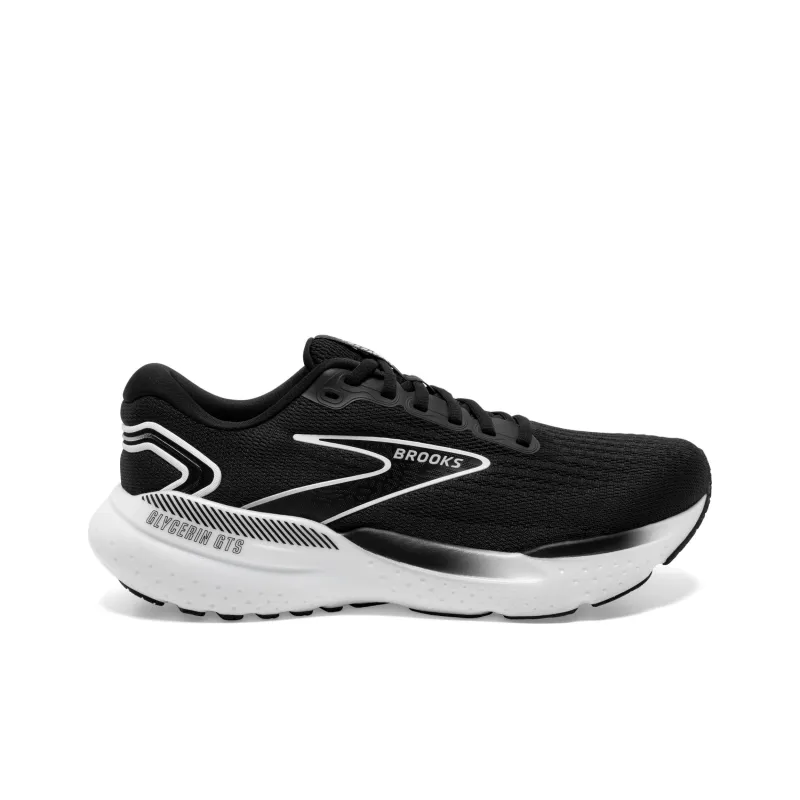 Brooks Glycerin GTS Cushioning Slip Resistant Breathable Support Low Top Casual Running Shoes Women's Black White-1