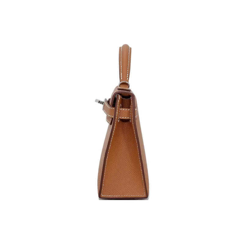 HERMES Mini Kelly 2nd Generation Epsom Leather Kelly Bag Handbags Mini Women's Gold Brown-2