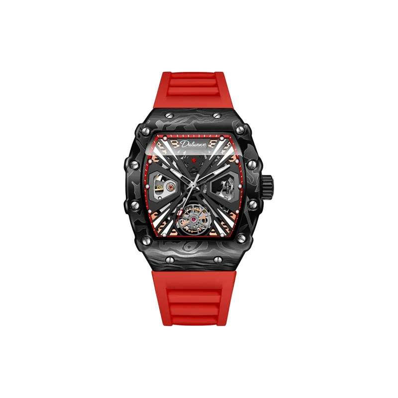 Dulunwe Automatic Mechanical Movement Rubber Band Strap Watch Men's Watches Black Dial-10