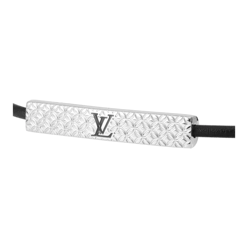 LOUIS VUITTON 2023 Palladium Plated And Leather Champs Elysees Bracelet Costume Bracelet-2