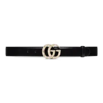 GUCCI Logo Emblem, Pin Buckle Leather Belts Women's Black 3cm