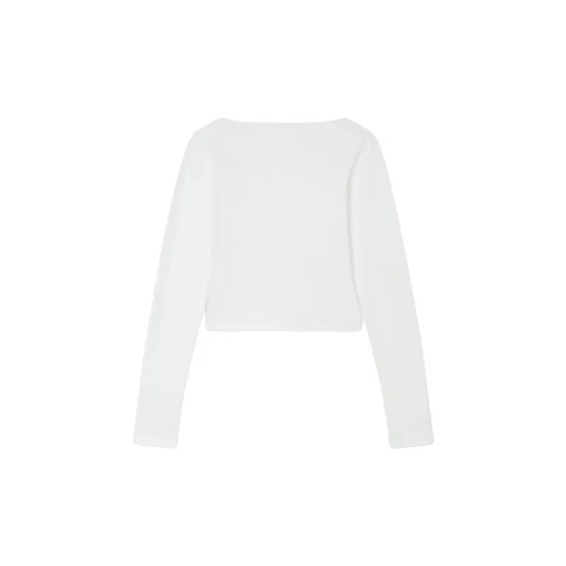 KENZO Logo Floral Emblem Cropped Long Sleeved T Shirt Women's White-1