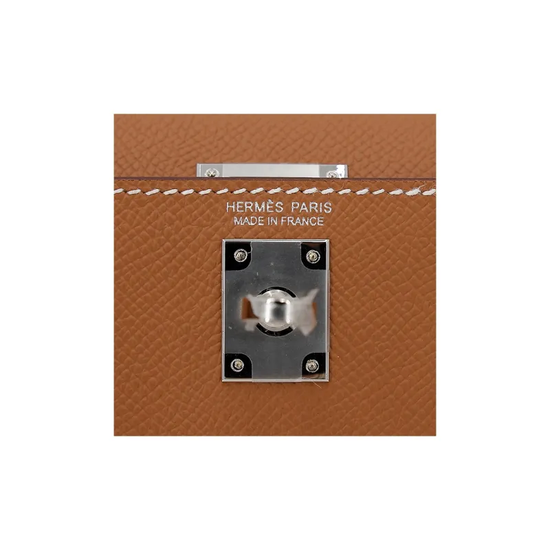 HERMES Mini Kelly 2nd Generation Epsom Leather Kelly Bag Handbags Mini Women's Gold Brown-12