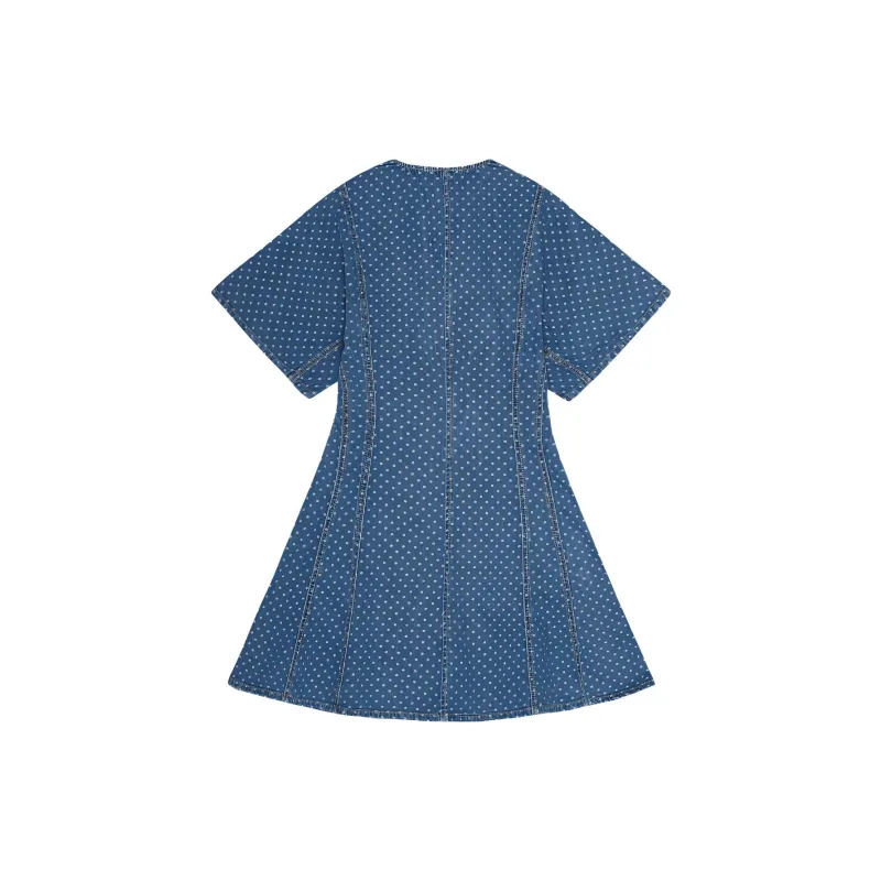 GANNI Polka-dot Print Denim Dress-1