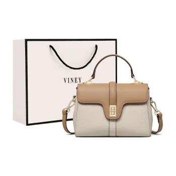 VINEY Cow Leather Shoulder Bag, Crossbody Bag Regular Women's White & Apricot