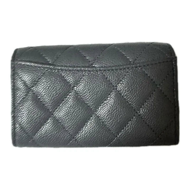 CHANEL Grain Embossed Calfskin Coin Purse, Wallet, Card Holder Women's Dark Gray-2