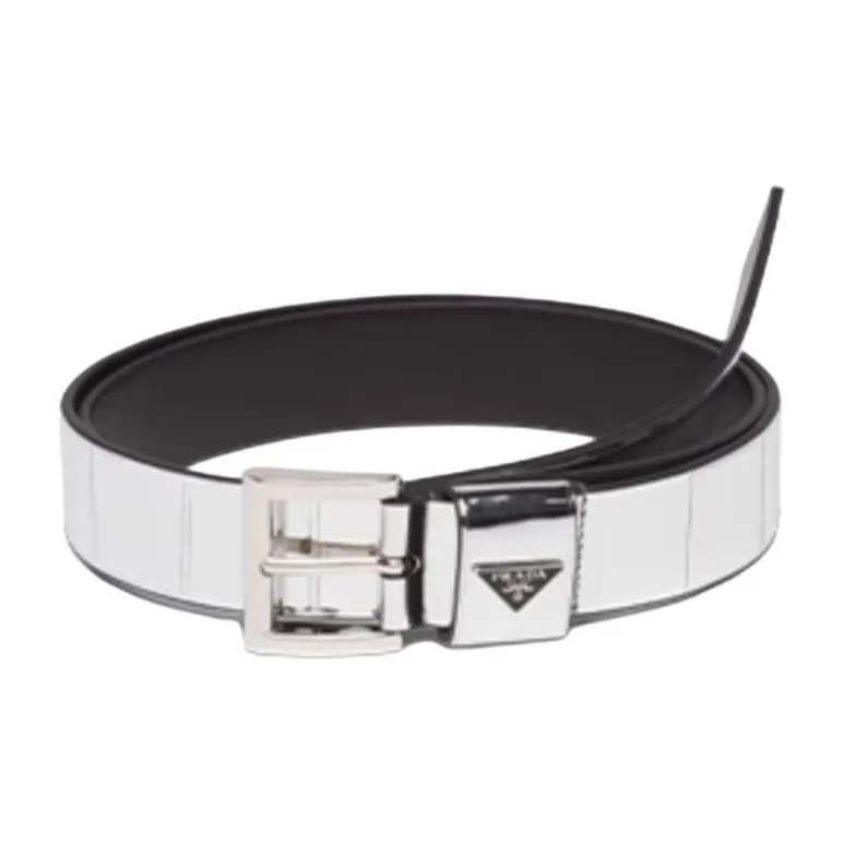 PRADA Logo Pin Buckle Leather Belts Men's Black/Silver 3CM-1