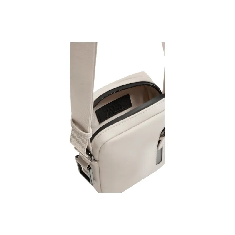 ZARA Artificial Leather Crossbody Bag Shoulder Bag Men's Gray White-3