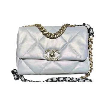 CHANEL 19Bag Calfskin Shoulder Bag Crossbody Bag Small Size Women's White Iridescent Pearl Mermaid Color