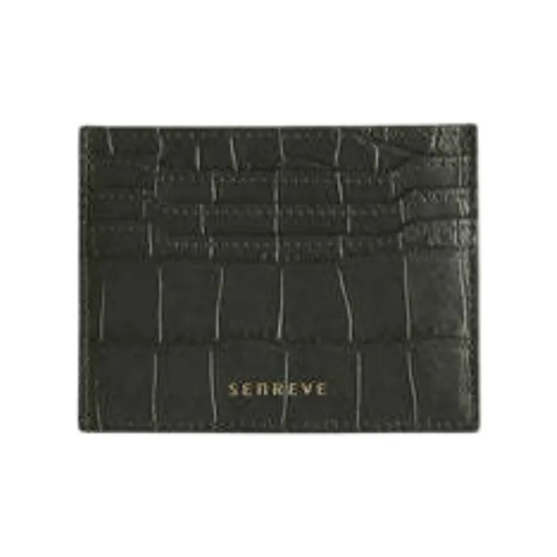 SENREVE Grained Leather Card Holder Unisex Forest Green With Gold-0