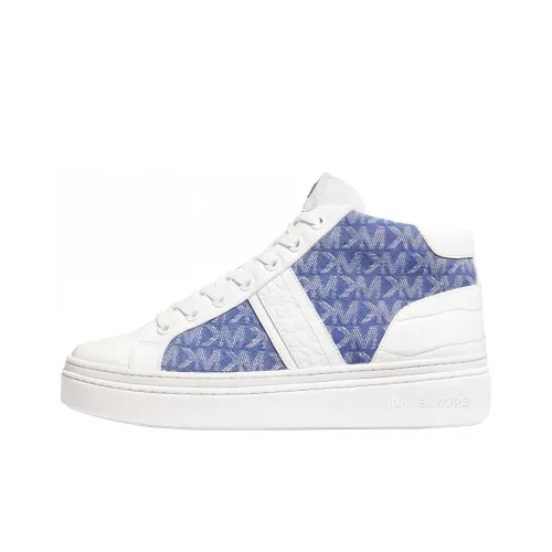 MICHAEL KORS Skateboard Shoes Women's Mid-Top Pure White With Denim Blue