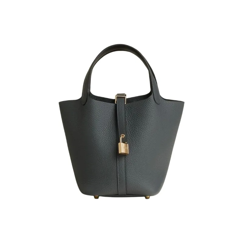 HERMES Picotin Lock Clemence Bullock Leather With Swift Calfskin Basket Bag Handbag Women's Gray & Black-1