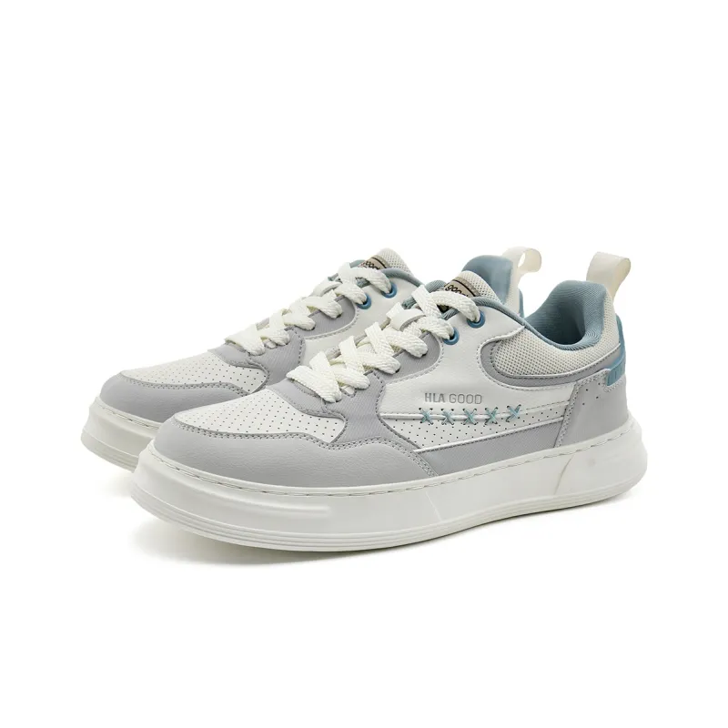 HLA Casual Versatile Lightweight Skateboard Shoes Perforated Breathable Comfortable Sports White Sneakers Men's-1