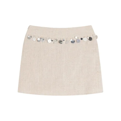 Ouyang Casual Short Skirts Women's Beige Linen