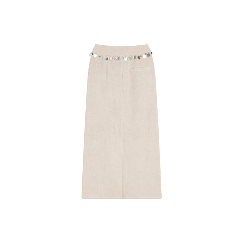 Ouyang Casual Long Skirt Women's Linen Hemp Beige-1