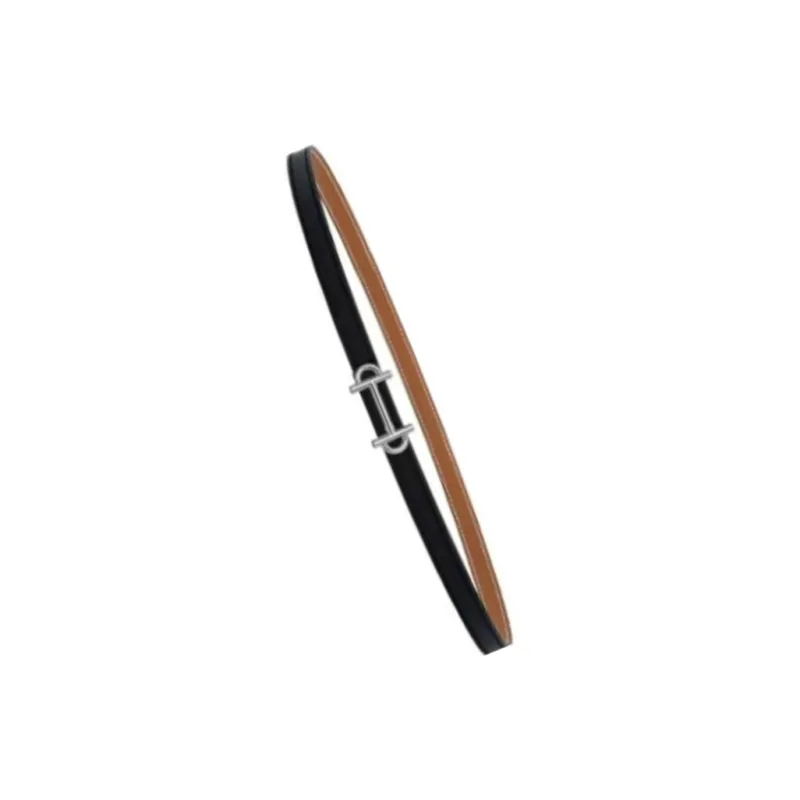 HERMES Brand Logo - Leather Belts Women's Black/Brown Width: 1.3cm-1