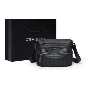 C°BANNER Synthetic Leather With Cow Leather Small Square Bag, Crossbody Bag Regular Women's Black