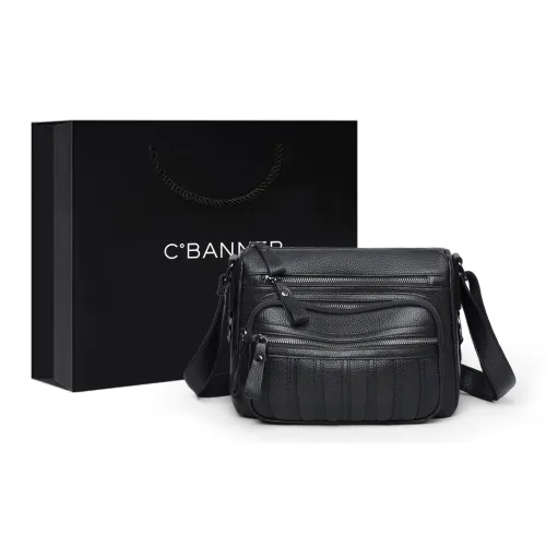 C°BANNER Synthetic Leather With Cow Leather Small Square Bag, Crossbody Bag Regular Women's Black