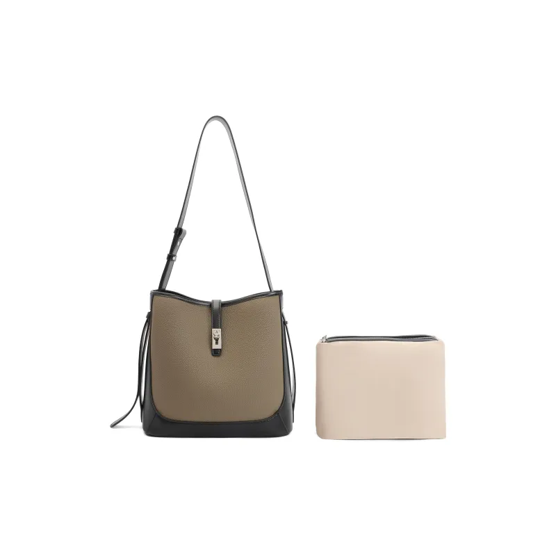 BELLE Premium Texture Shoulder Bag Medium Size Women's Solid Color Plain-3