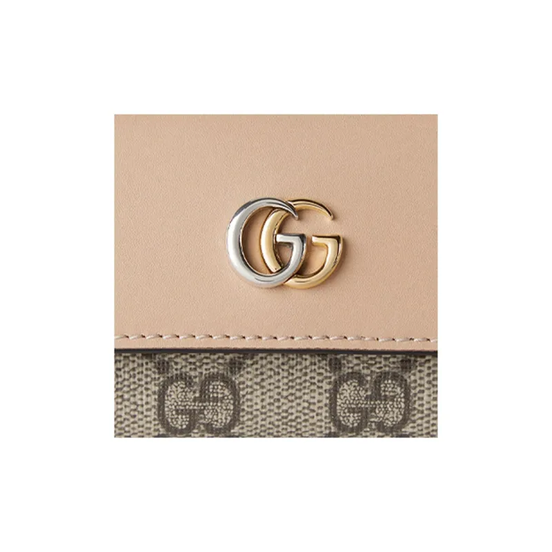 GUCCI GG Marmont Canvas With Leather Binding Key Pouch Women's Beige & Ebony-4