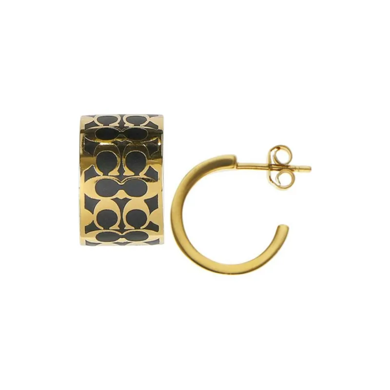 COACH Enamel Brass Plated Enamel Glass Titanium Earrings Women's Gold-1