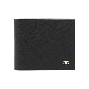 FERRAGAMO GANCINI Soft Cow Leather Wallet Men's Black