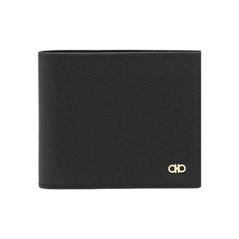 FERRAGAMO GANCINI Soft Cow Leather Wallet Men's Black-0