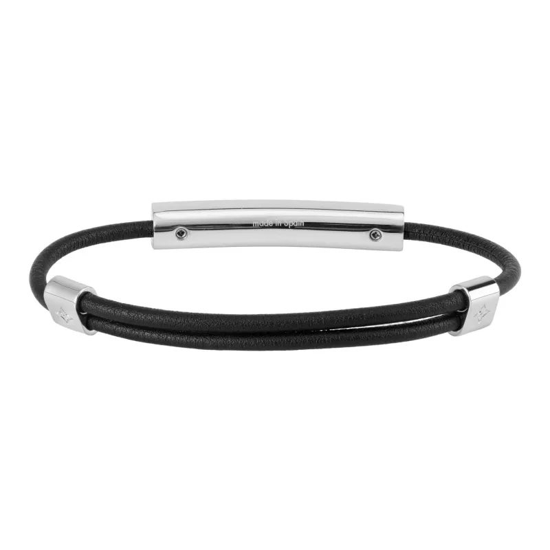 LOUIS VUITTON 2023 Palladium Plated And Leather Champs Elysees Bracelet Costume Bracelet-1