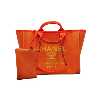 CHANEL Cotton With Leather Tote Bag, Shopping Bag, Shoulder Bag, Handbag Tubas Women's Orange
