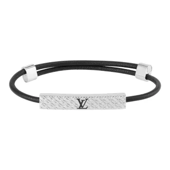 LOUIS VUITTON 2023 Palladium Plated And Leather Champs Elysees Bracelet Costume Bracelet