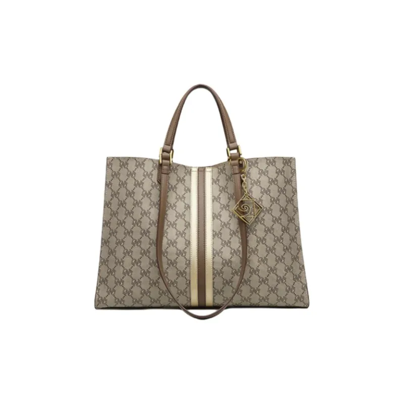 PIERRE CARDIN PVC Tote Bag, Shopping Bag, Handbag, Shoulder Bag Medium Size Women's Dark Khaki-0