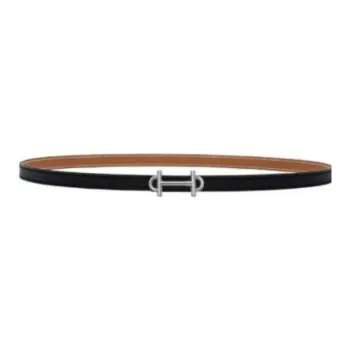 HERMES Brand Logo - Leather Belts Women's Black/Brown Width: 1.3cm