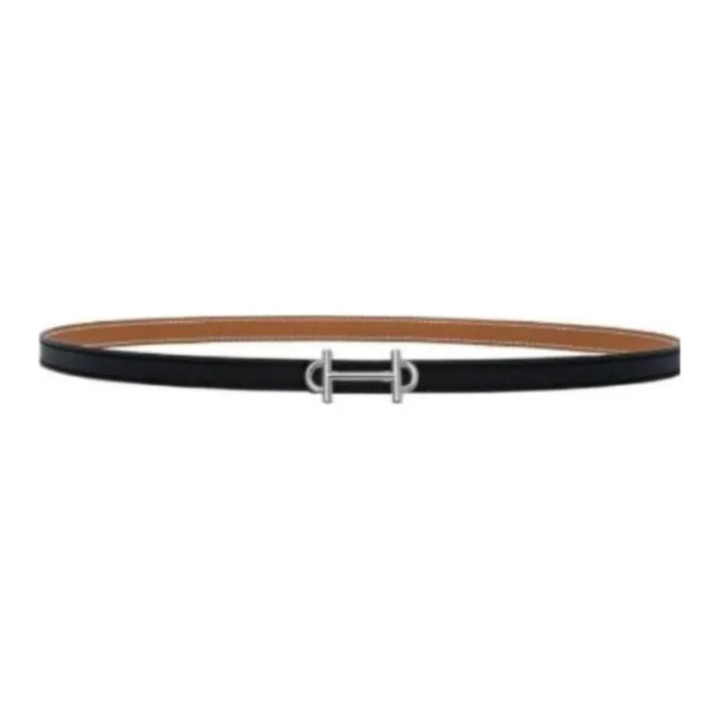 HERMES Brand Logo - Leather Belts Women's Black/Brown Width: 1.3cm-0