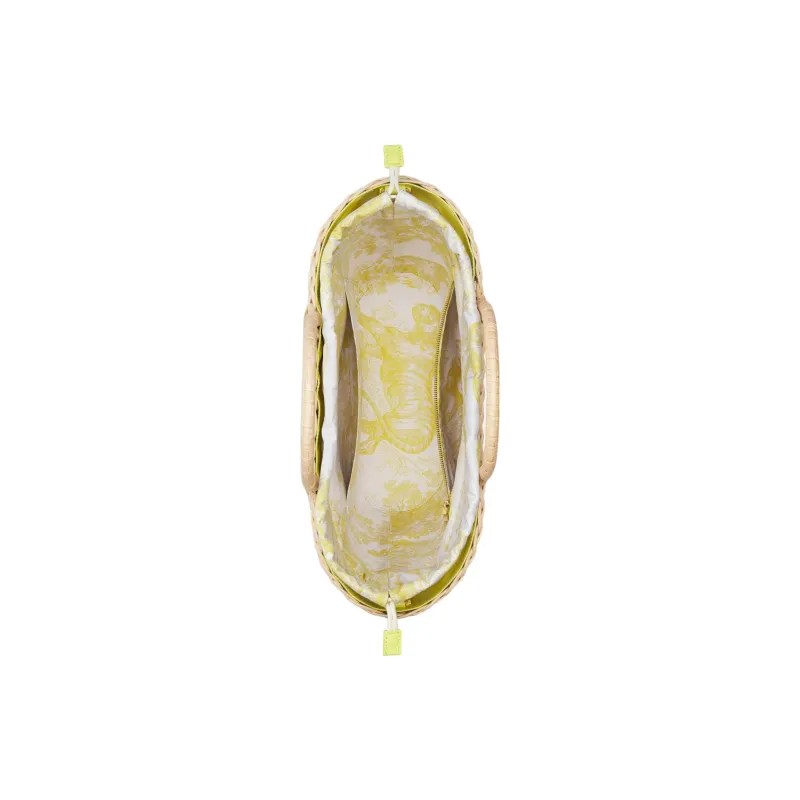 DIOR Toile De Jouy Jacquard Fabric Wicker Handbag Shoulder Bag Crossbody Bag Women's Natural Pitted Lemon-3