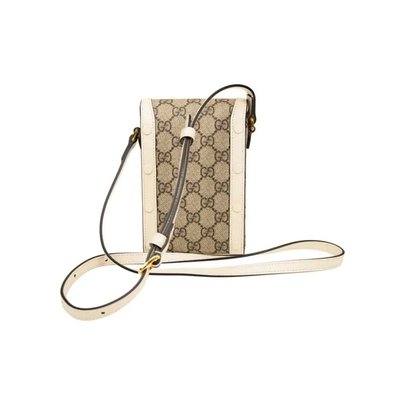 GUCCI Horsebit 1955 Logo Canvas Mini Phone Bag Box Shoulder Bag Beige-2