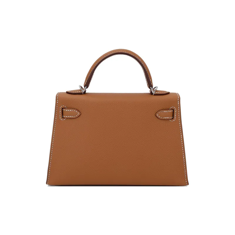 HERMES Mini Kelly 2nd Generation Epsom Leather Kelly Bag Handbags Mini Women's Gold Brown-4