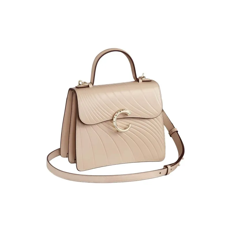 CARTIER Panthère De Cartier Calfskin Shoulder Bag Crossbody Bag Handbag Small Size Women's Beige-1