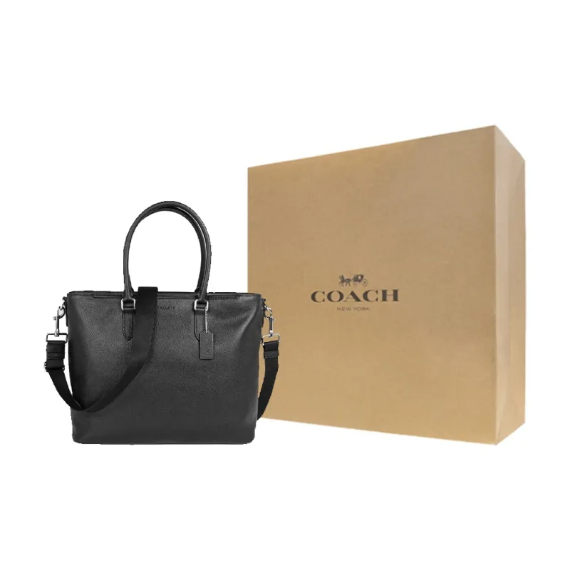 COACH Leather Briefcase, Shoulder Bag, Crossbody Bag, Handbag Tubas Men's Black-6
