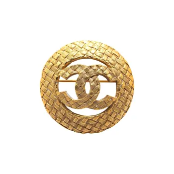 CHANEL 1980 1990 Plated Cc Round Woven Brooch Costume Brooch