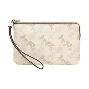 COACH Corner Zip Canvas Coin Purse Clutch Women's Cream White