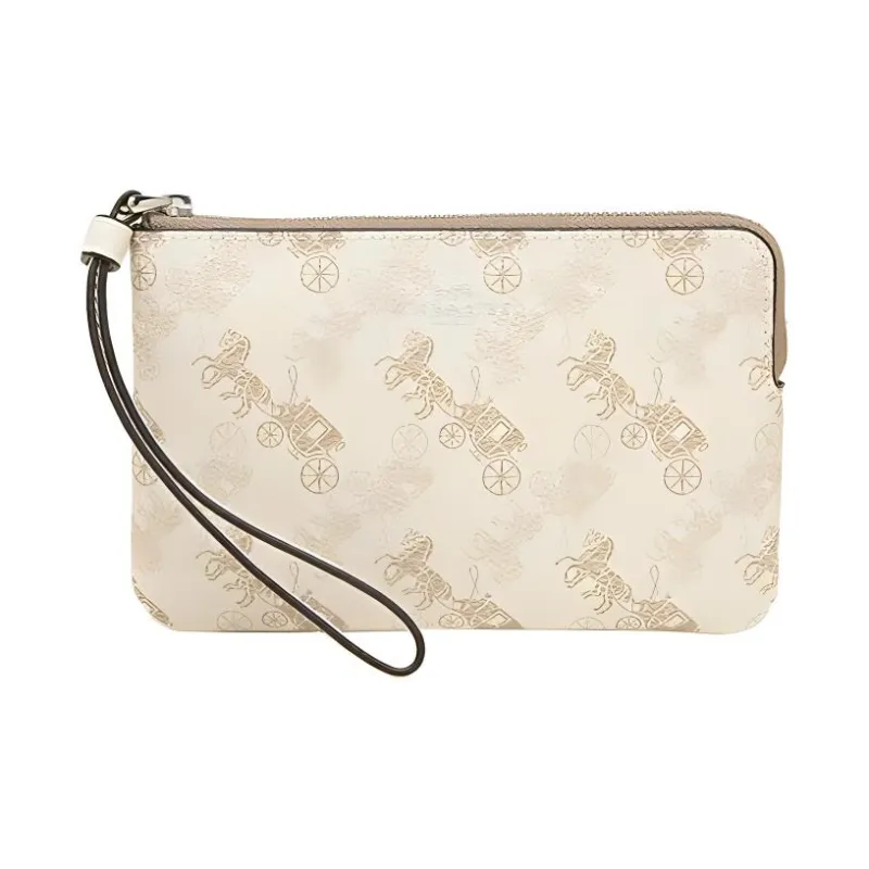 COACH Corner Zip Canvas Coin Purse Clutch Women's Cream White-0
