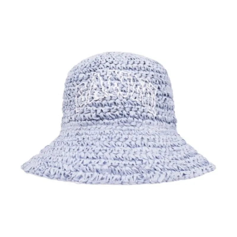 GANNI Logo Embroidered Straw Bucket Hat-0