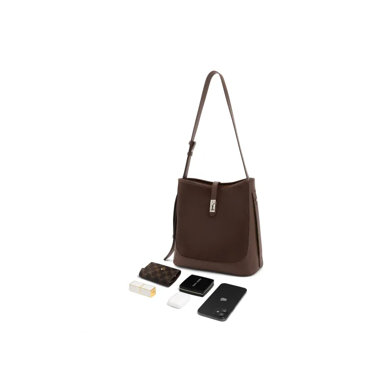 BELLE Premium Texture Shoulder Bag Medium Size Women's Solid Color Plain-14