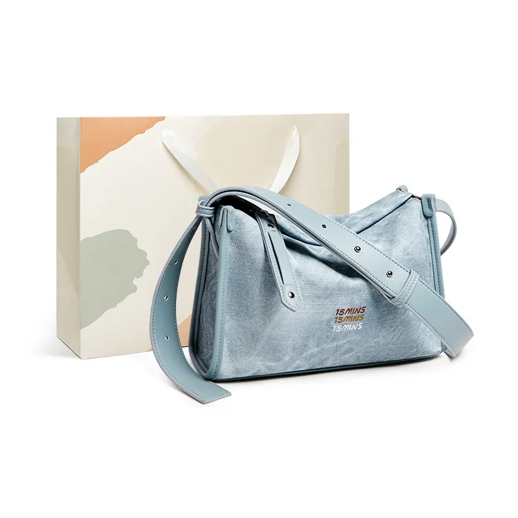 15 MINS Synthetic Leather Shoulder Bag Medium Size Women's Ecru & Apricot/Denim Blue/Dusty Pink-4
