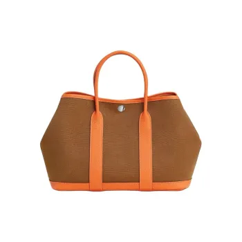HERMES Garden Party Canvas With Negonda Calfskin Canvas Bag Handbags Women's Alezan Orange