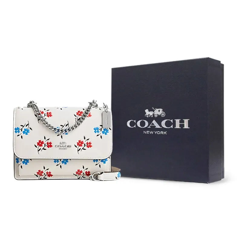 COACH Klare Leather Trunk Bag Shoulder Bag Crossbody Bag Small Size Women's White Lime Multicolor-6