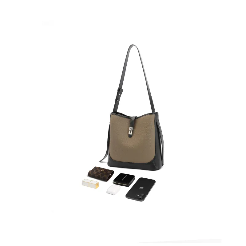 BELLE Premium Texture Shoulder Bag Medium Size Women's Solid Color Plain-4