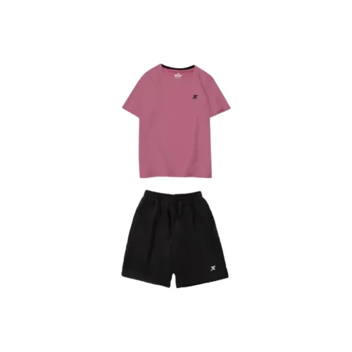 XTEP Casual Suits Unisex Set Purple-Red Short-Sleeved Top+Black Shorts