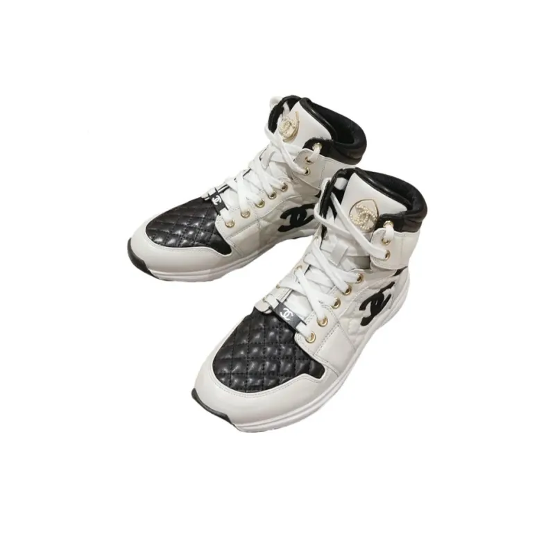 CHANEL High-Top Casual Shoes Women's White Black-2