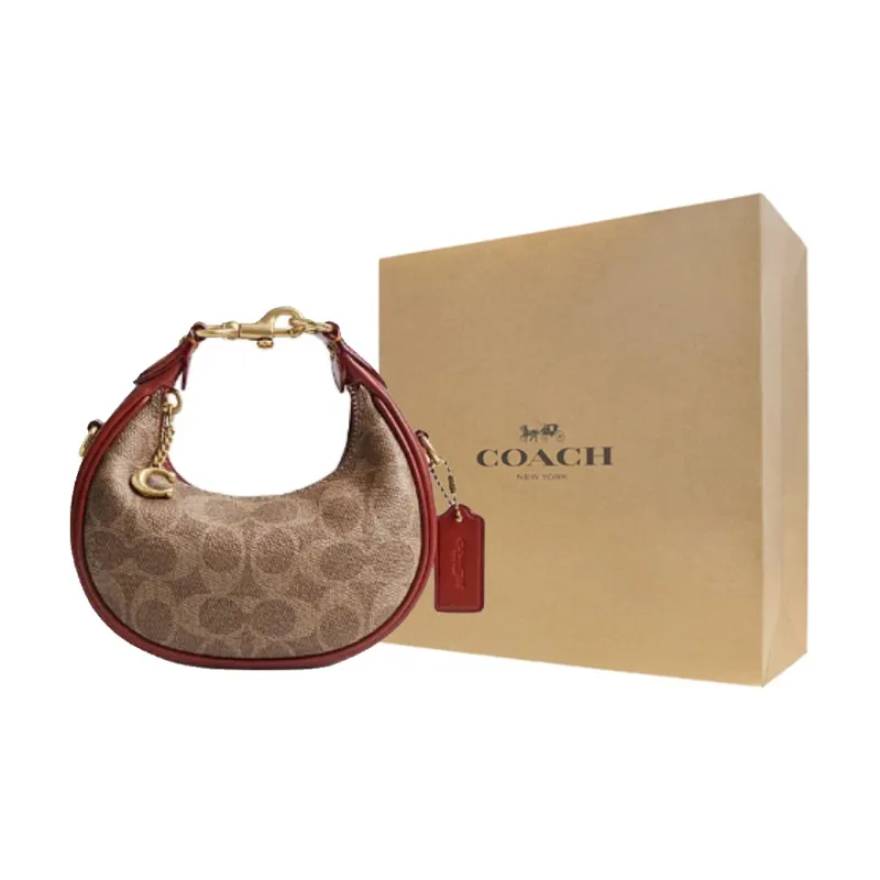 COACH Artificial Leather With Cow Leather Handbag Shoulder Bag Crossbody Bag Mini Women's Brown Yellow & Rusty Red-6